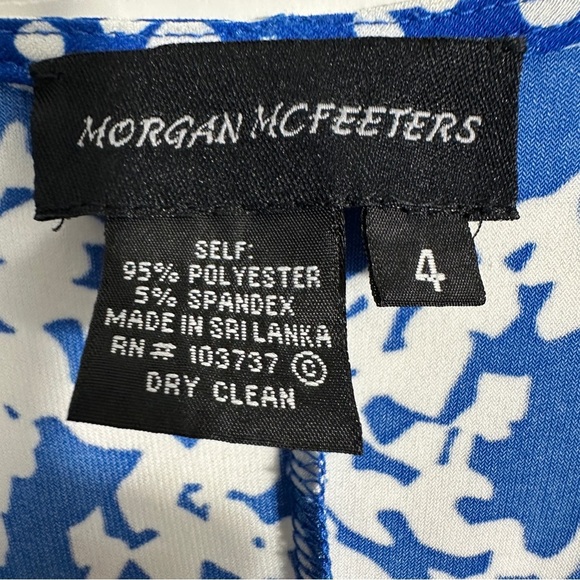 Morgan McFeeters blue/white dress, Sz. 4, v-neck, gathered waist, date night - Picture 3 of 5